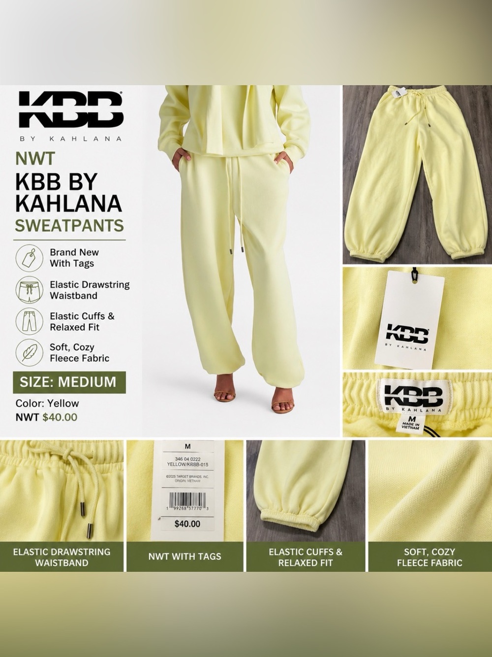 KBB by Kahlana Fleece Sweatpants – Women’s Medium – NWT